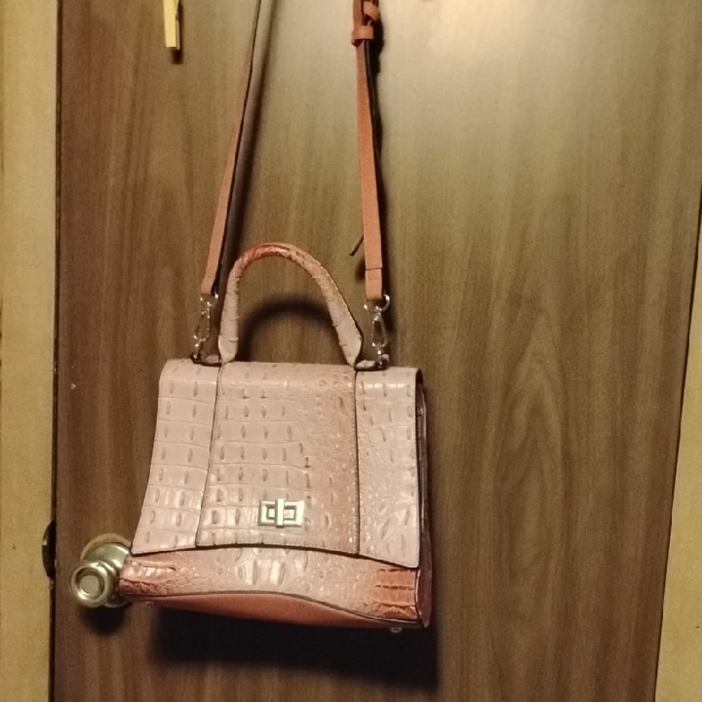 Pink Faux Crocodile Print Crossbody Purse
